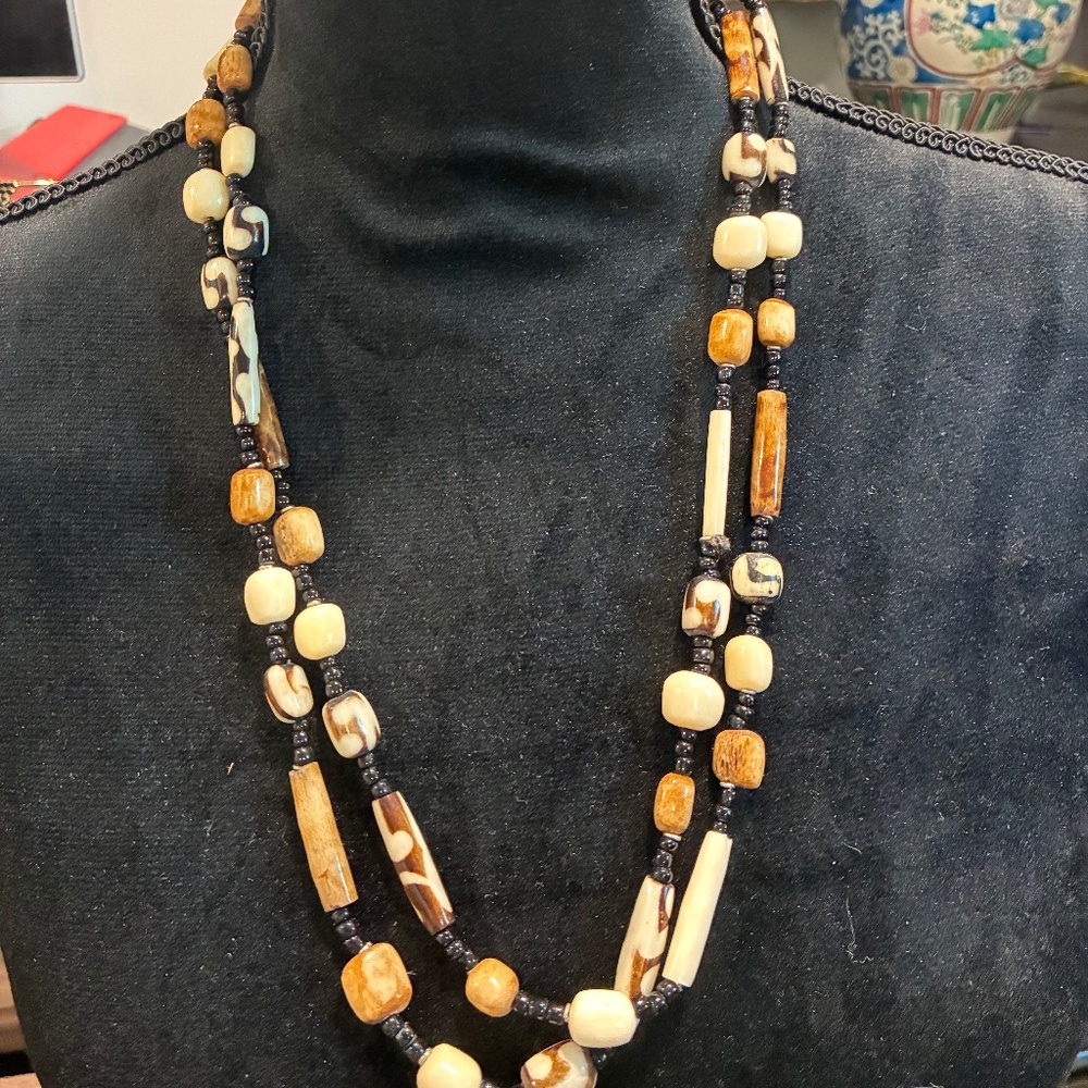 Long Bohemian Wooden Bead Necklace